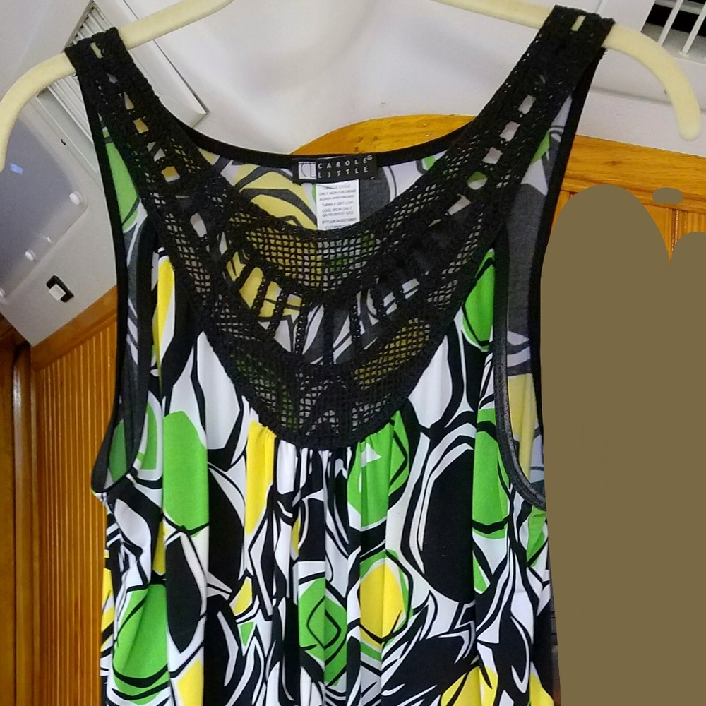 Carole LIttle Sleeveless Black/Green Top Sz L